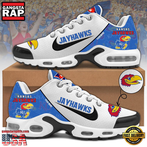 NCAA Custom Name Kansas Jayhawks Football Mascot Symbol Air Max Plus Shoes Running Sneakers
