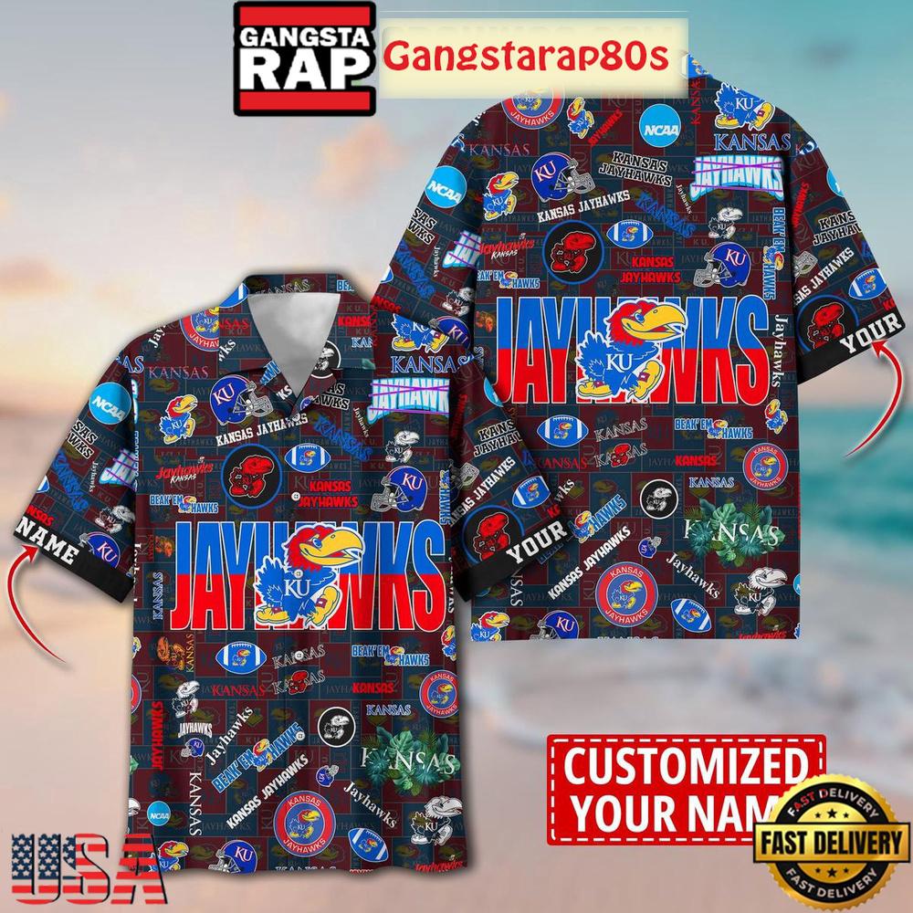 Kansas Jayhawks Solgan Beak’em Hawks True Fan Spirit Custom Name Aloha Hawaiian Shirt
