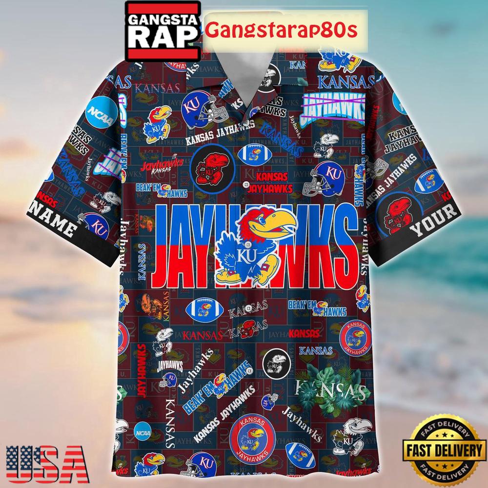 Kansas Jayhawks Solgan Beak’em Hawks True Fan Spirit Custom Name Aloha Hawaiian Shirt
