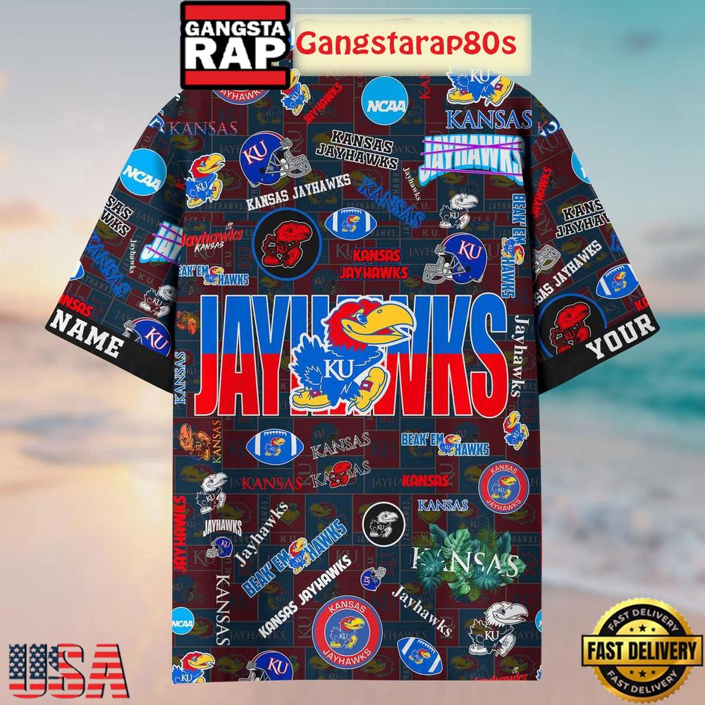 Kansas Jayhawks Solgan Beak’em Hawks True Fan Spirit Custom Name Aloha Hawaiian Shirt