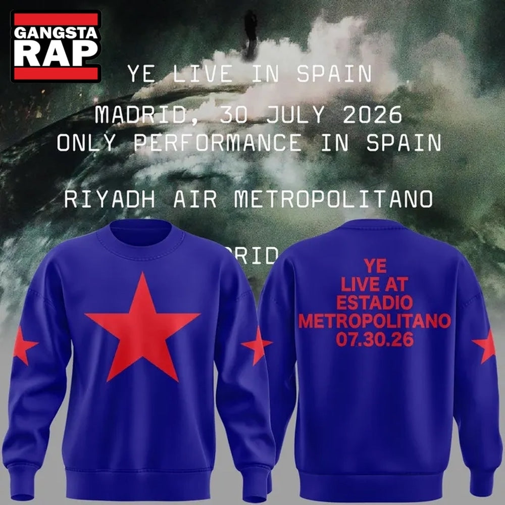 Kanye West 2026 Ye Live Concert Tour SPAIN MADRID Blue Sweatshirt , Music Trending 3D Shirt