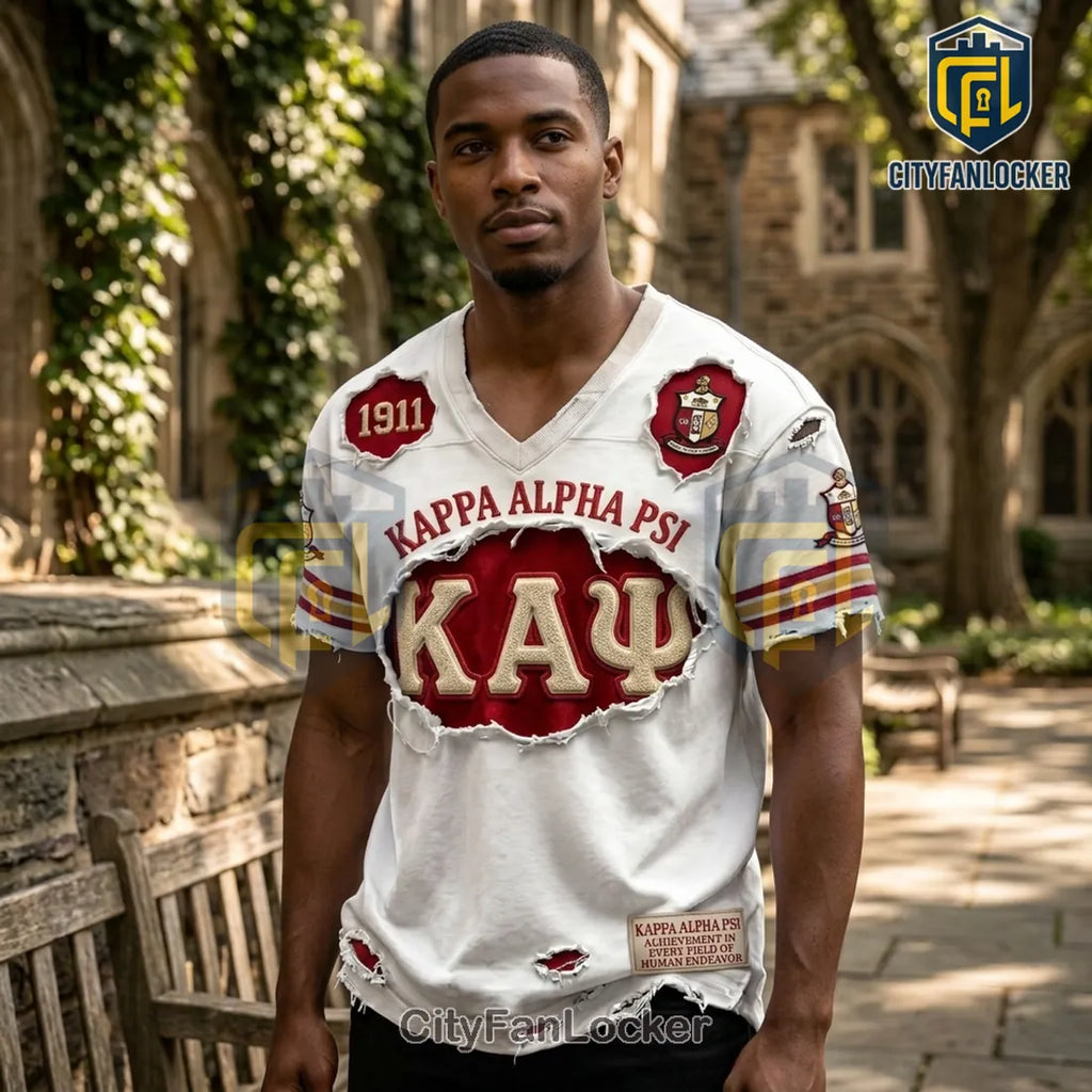 Kappa Alpha Psi 1911 Crimson White Distressed Embroidered Patch Shirt