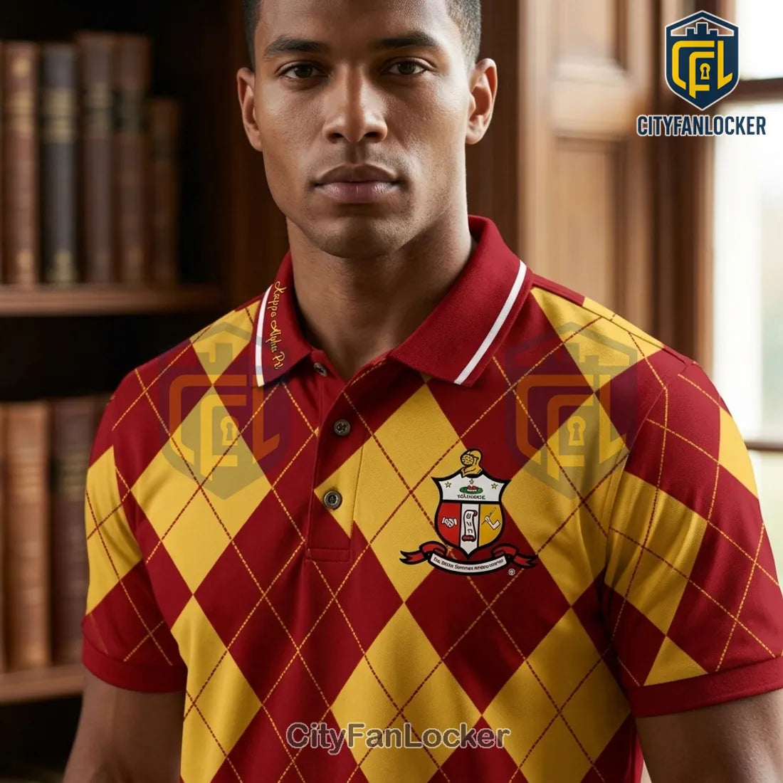 Kappa Alpha Psi Argyle Pattern Crimson and Gold Premium Polo Shirt