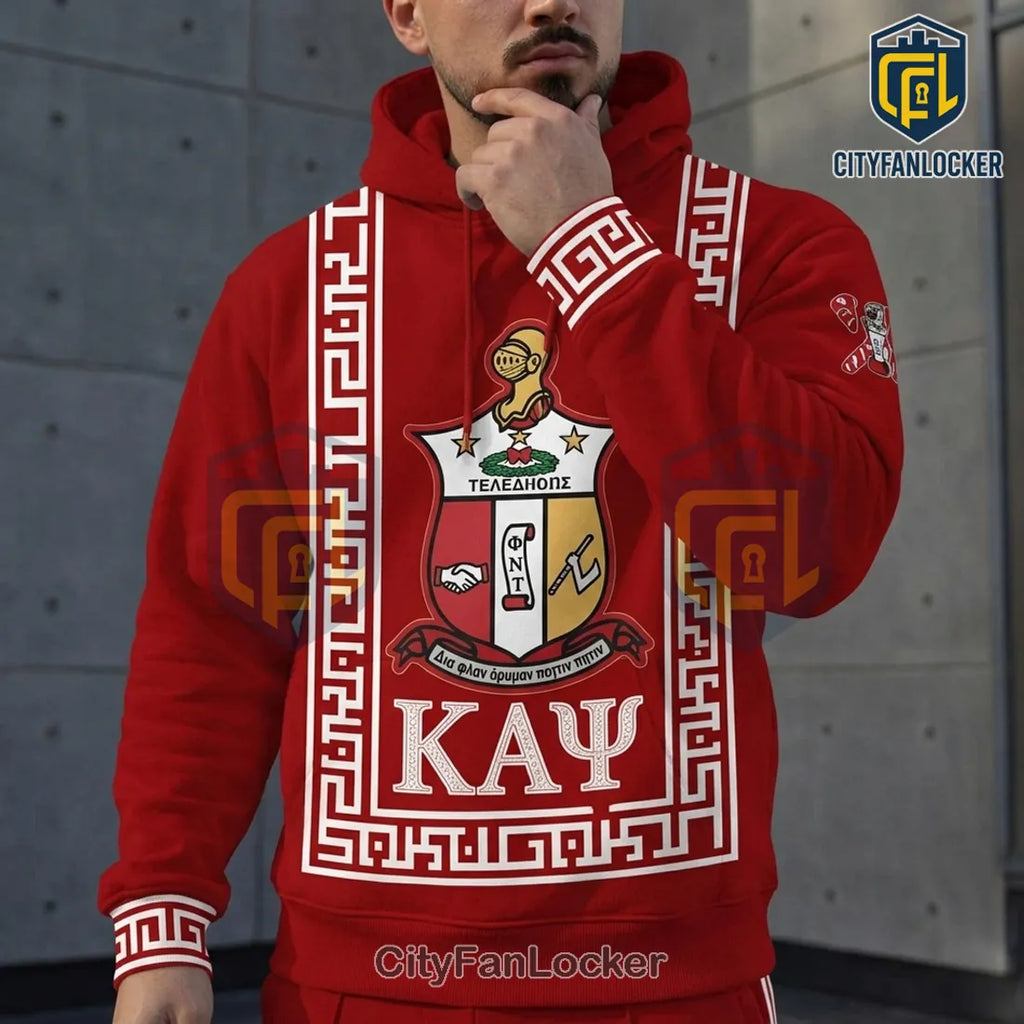 Kappa Alpha Psi Frat Crimson Red Fleece Pullover Hoodie and Jogger Pants Set