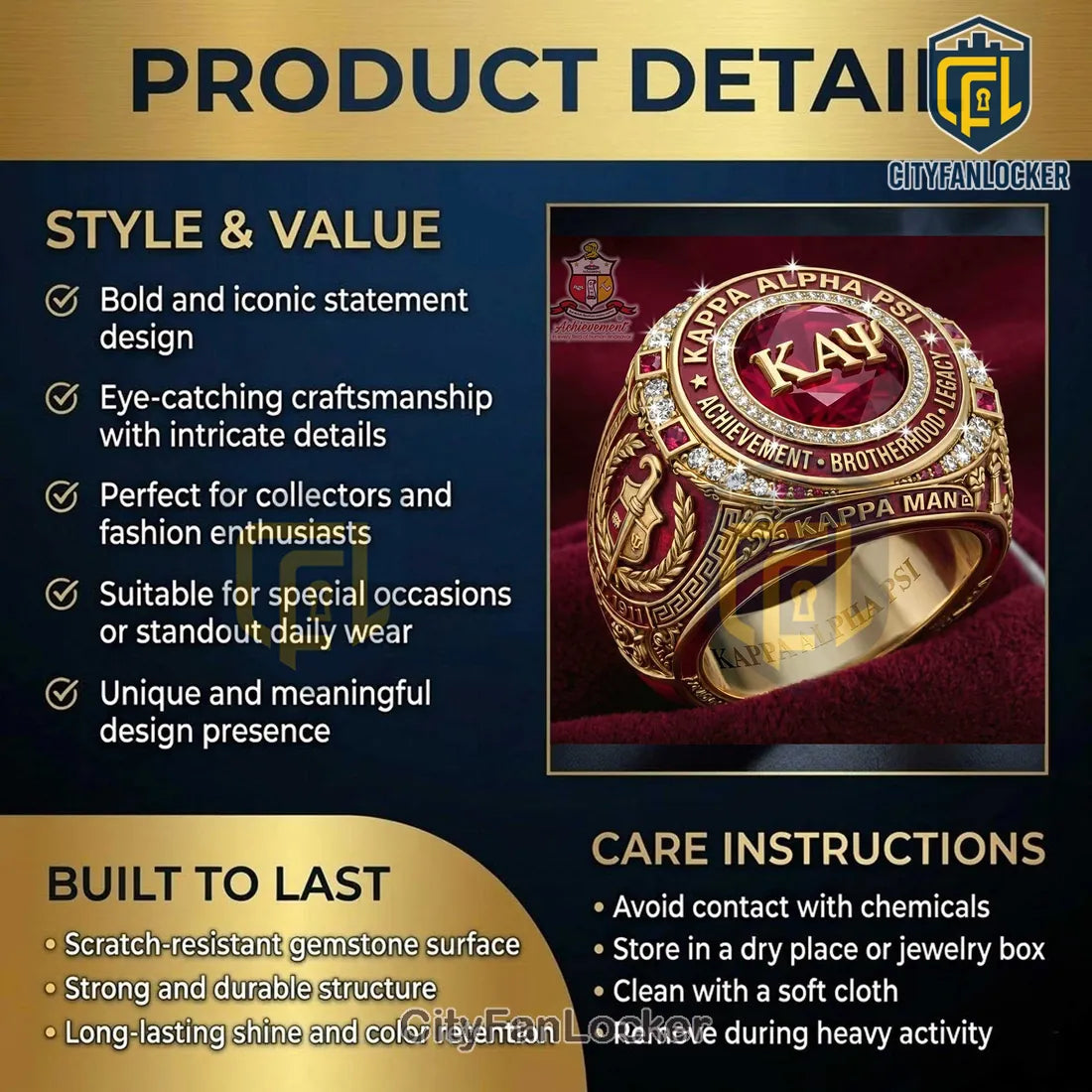 Kappa Alpha Psi Fraternity Gold Plated Ring