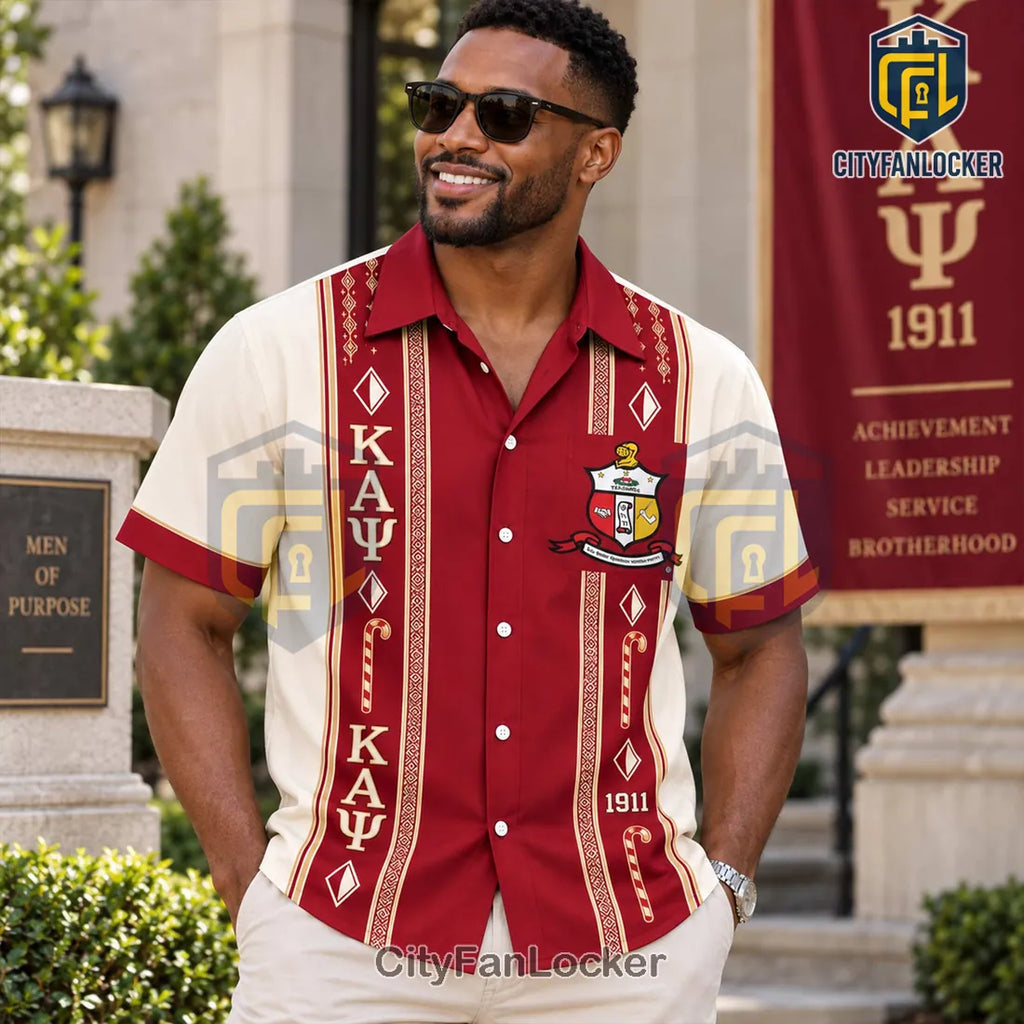 Kappa Alpha Psi Fraternity Maroon Button Down Hawaiian Shirt