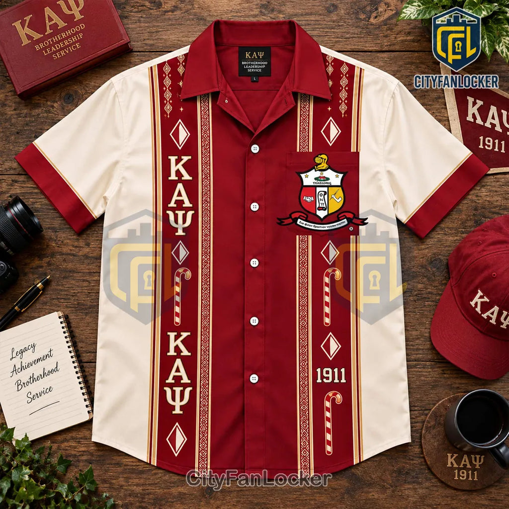 Kappa Alpha Psi Fraternity Maroon Button Down Hawaiian Shirt