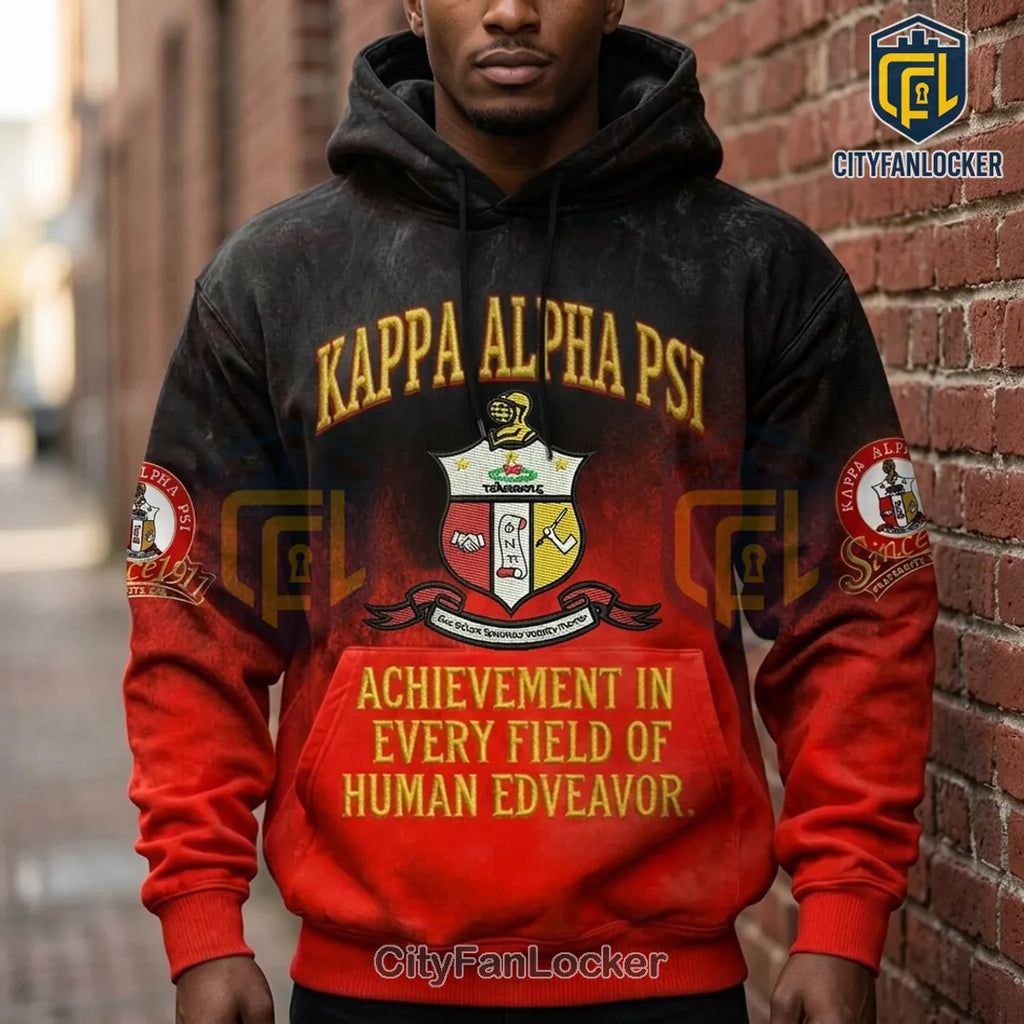 Kappa Alpha Psi Fraternity Red and Black Gradient Pullover Hoodie