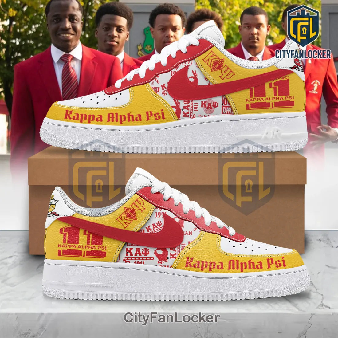 Kappa Alpha Psi Fraternity Red and Gold Custom Air Force 1 Low Top Sneakers