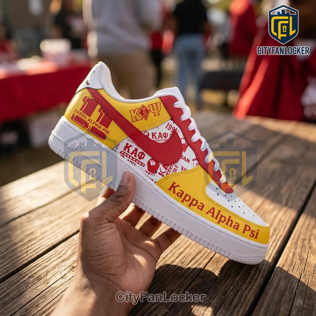 Kappa Alpha Psi Fraternity Red and Gold Custom Air Force 1 Low Top Sneakers
