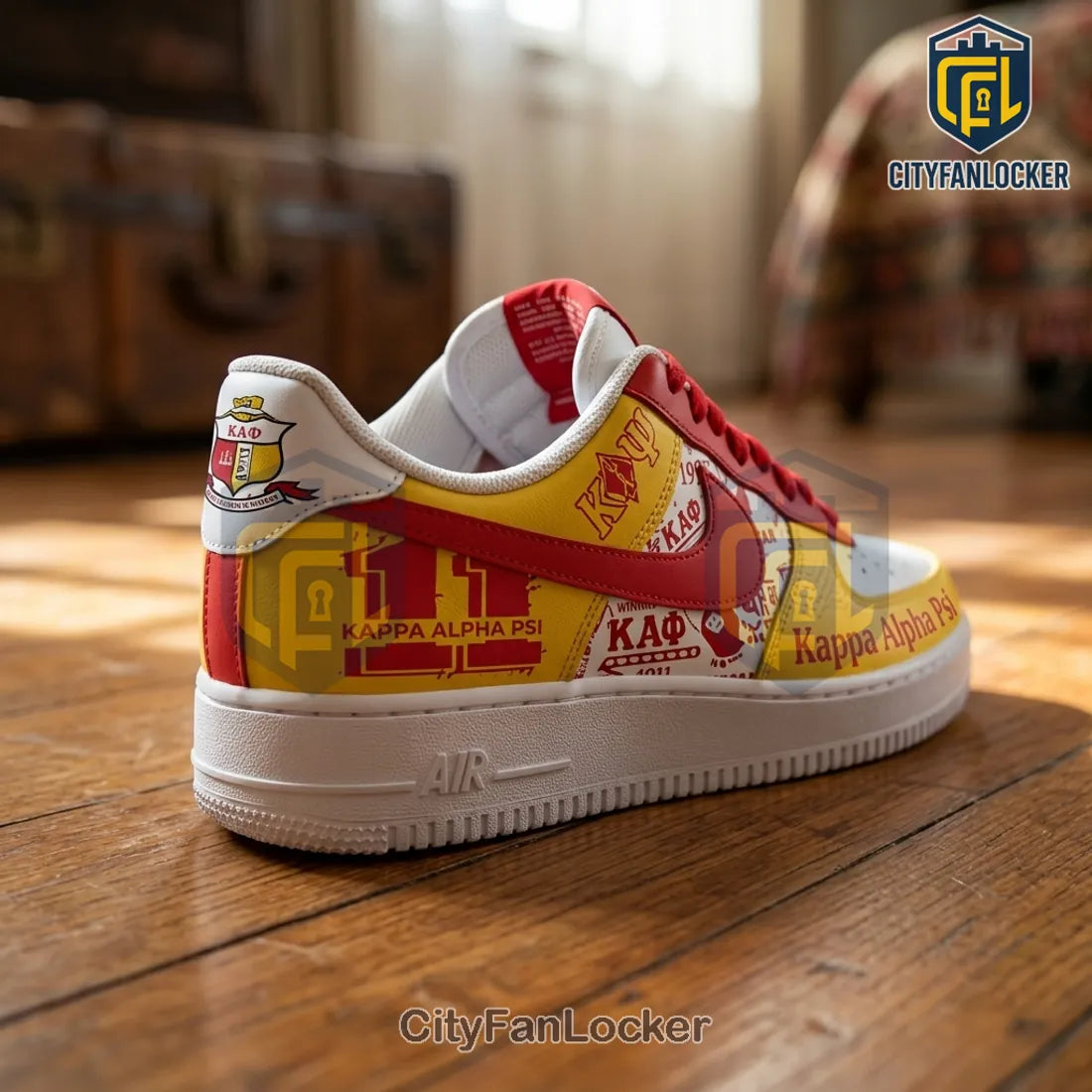 Kappa Alpha Psi Fraternity Red and Gold Custom Air Force 1 Low Top Sneakers