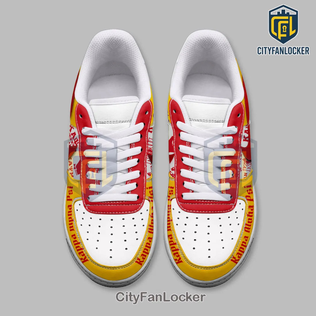 Kappa Alpha Psi Fraternity Red and Gold Custom Air Force 1 Low Top Sneakers