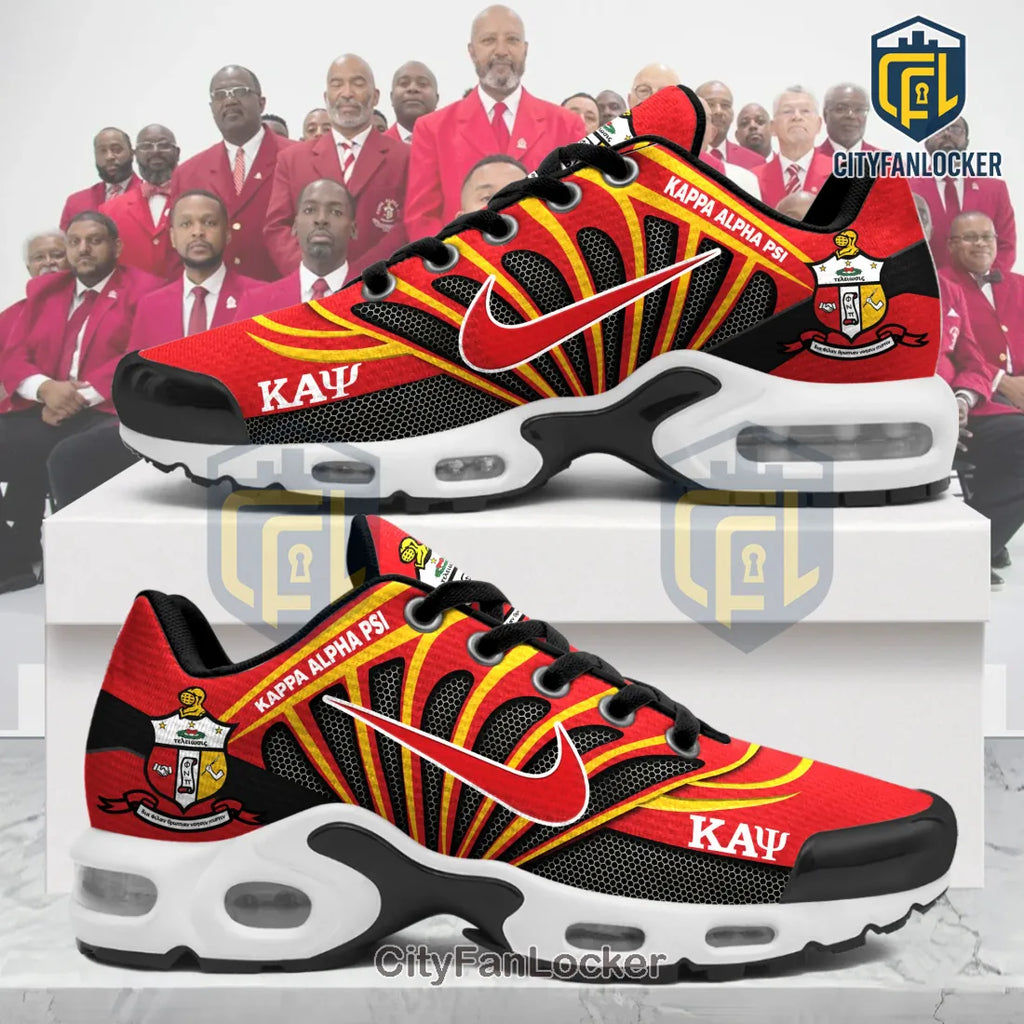 Kappa Alpha Psi Fraternity Red and Gold Custom Athletic TN Sneakers