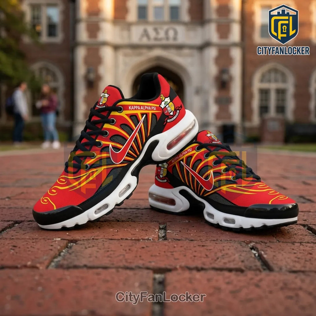 Kappa Alpha Psi Fraternity Red and Gold Custom Athletic TN Sneakers