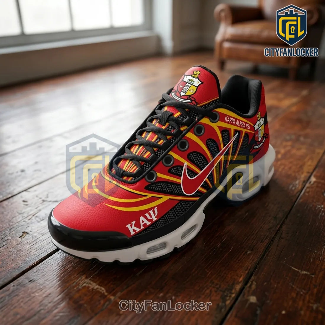 Kappa Alpha Psi Fraternity Red and Gold Custom Athletic TN Sneakers