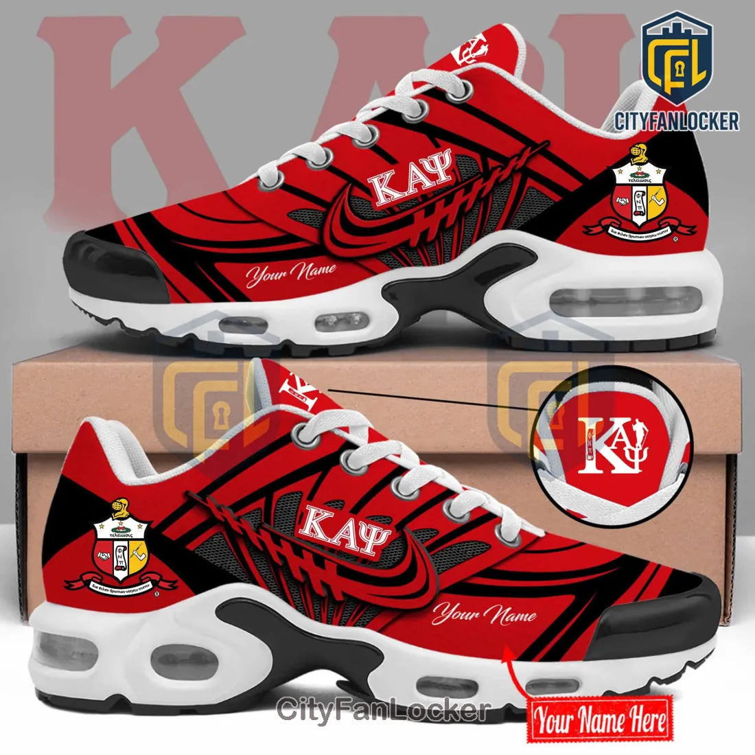 Kappa Alpha Psi Fraternity Red Black Personalized TN-Sneakers