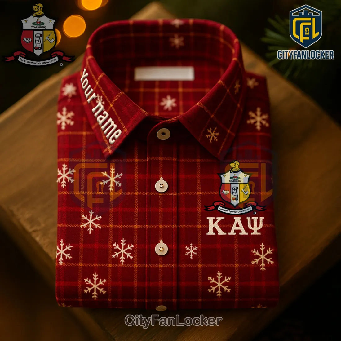 Kappa Alpha Psi Fraternity Red Plaid Snowflake Polo Shirt