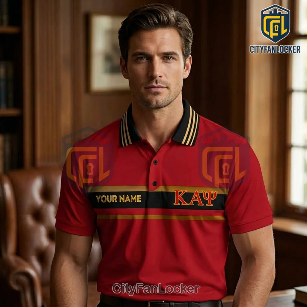 Kappa Alpha Psi Red and Gold Personalized Polo Shirt