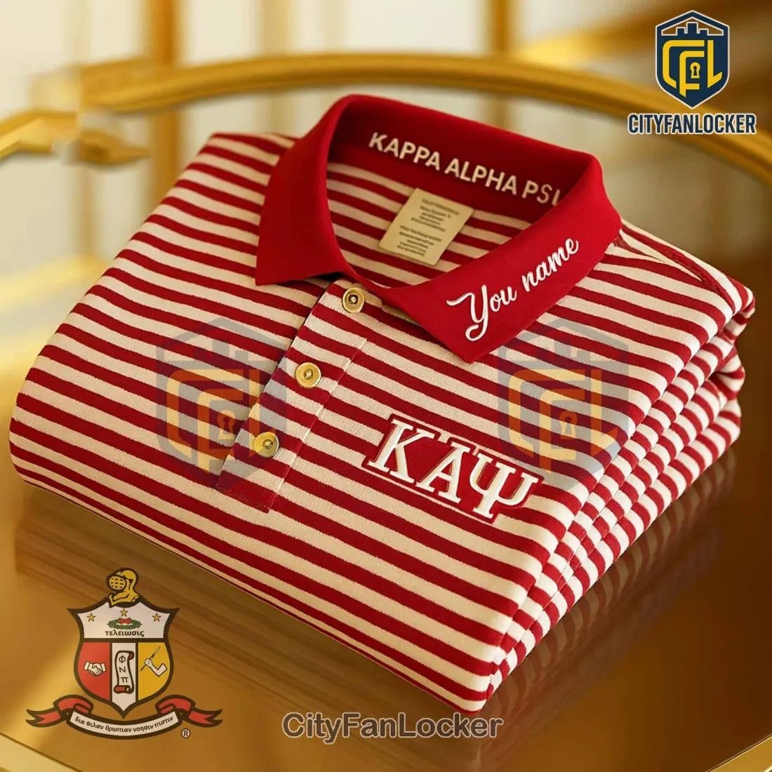 Kappa Alpha Psi Red and White Striped Polo Shirt