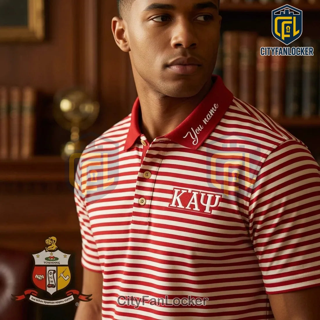 Kappa Alpha Psi Red and White Striped Polo Shirt