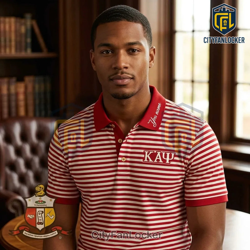 Kappa Alpha Psi Red and White Striped Polo Shirt
