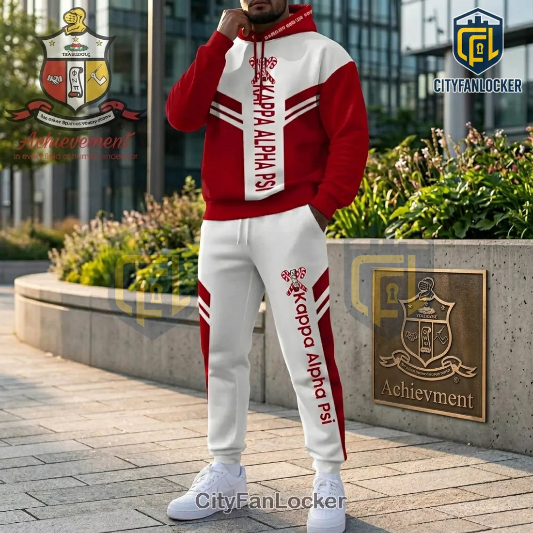 Kappa Alpha Psi Red White Embroidered Logo Pullover Hoodie and Jogger Set