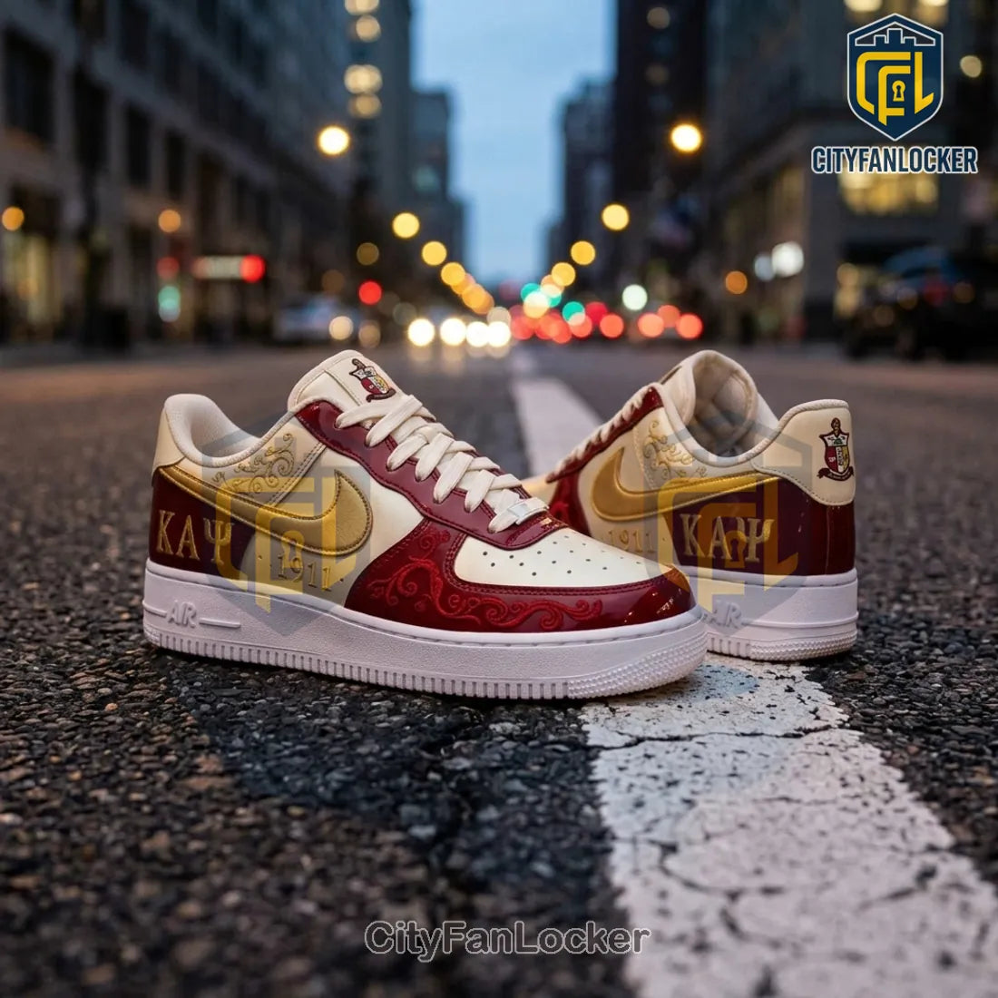 Kappa Alpha Psi x Nike Air Force 1 Gold and Crimson 1911 Sneaker