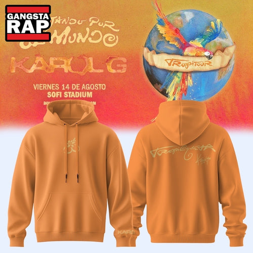 Karol G VIAJANDO POR EL MUNDO TROPITOUR Orange Hoodie , Music Trend Shirt
