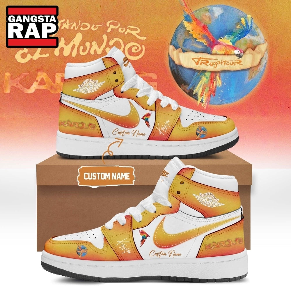 Karol G VIAJANDO POR EL MUNDO TROPITOUR Signed 2026 Orange Air Jordan 1 Shoes , Music Air Jordan 1 Shoes