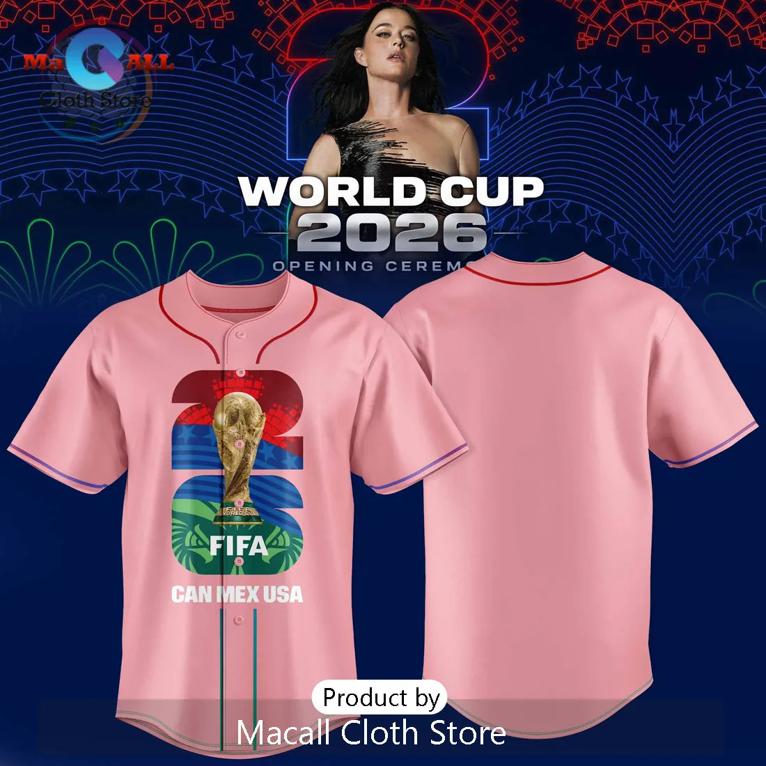 Katy Perry x World Cup 2026 FIFA CAN MEX USA Pink Baseball Jersey