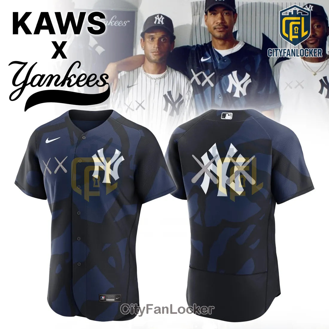 Kaws x New York Yankees Camo Baseball Jersey