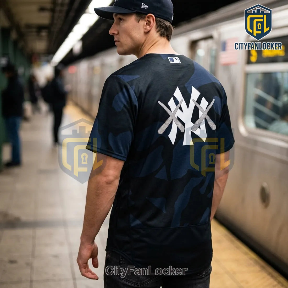 Kaws x New York Yankees Camo Baseball Jersey