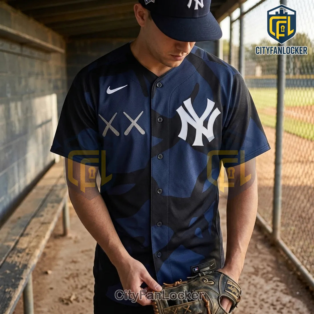 Kaws x New York Yankees Camo Baseball Jersey