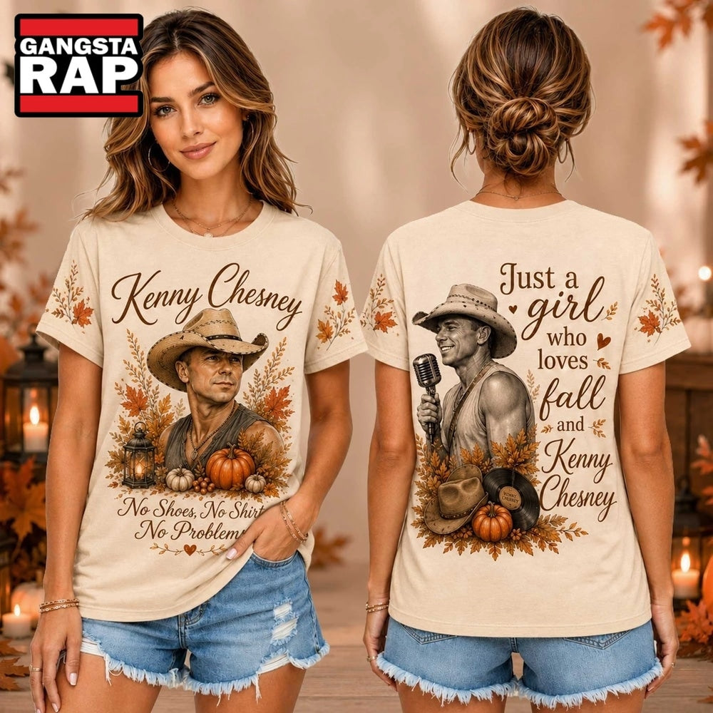 Kenny Chesney Autumn Pumpkin Portrait 2026 Unisex 3D Shirt , Music Trend Shirt