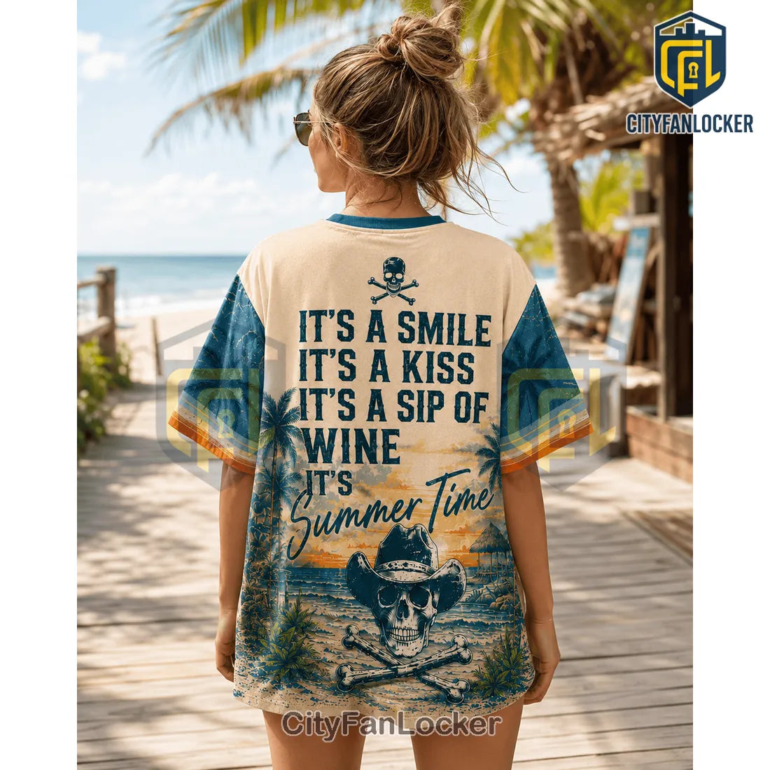Kenny Chesney No Shoes Nation Tropical Sunset Skull V-Neck Shirt
