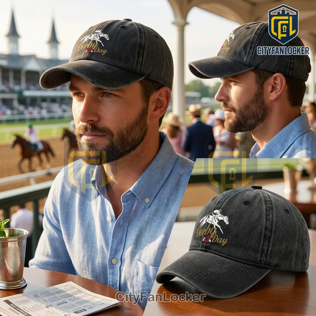 Kentucky Derby Day Jockey Horse & Rose Baseball Cap