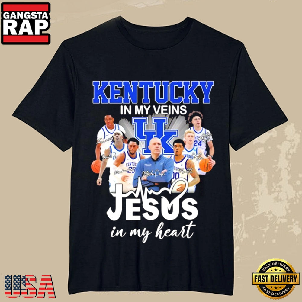 Kentucky Wildcats Basketball Coach Mark Pope In My Veins Jesus In My Heart T-Shirt