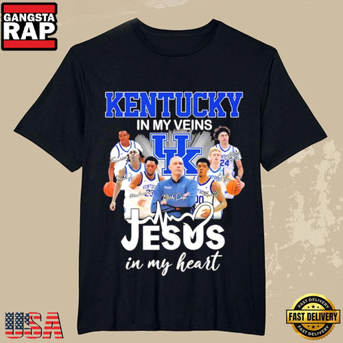 Kentucky Wildcats Basketball Coach Mark Pope In My Veins Jesus In My Heart T-Shirt