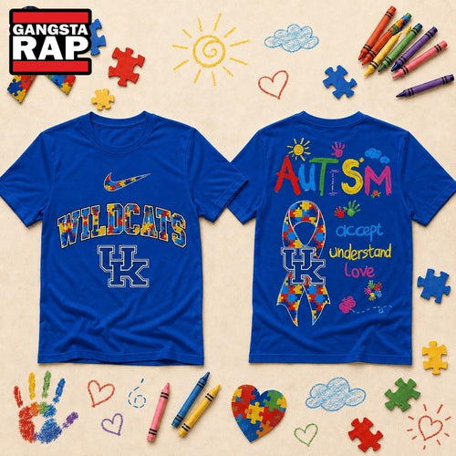 Kentucky Wildcats NCAA Autism Awareness Puzzle Ribbon Hoodie T-Shirt