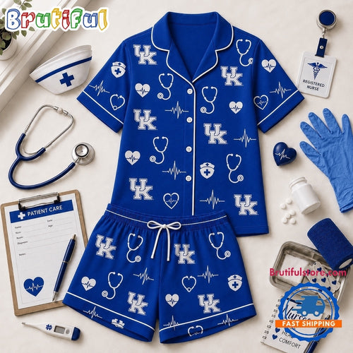Kentucky Wildcats NCAA Heartbeats & Home Teams Short Sleeve Pajamas Set