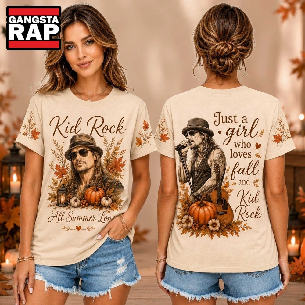 Kid Rock Autumn Leaves Pumpkin Graphic Unisex 3D Shirt , Music Trend Shirt