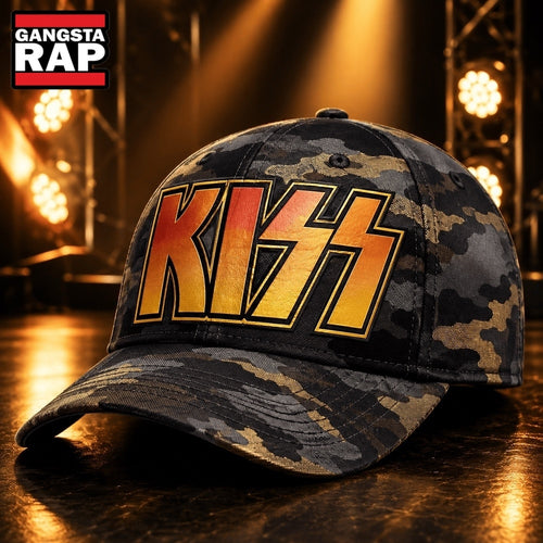 KISS Golden Thunder Camo Rock Legend Classic Cap, Trendy Music Baseball Cap