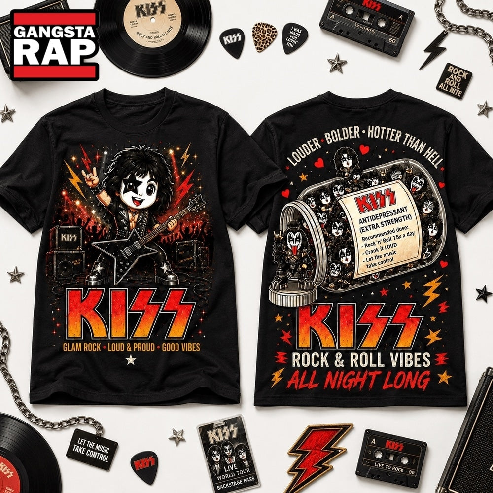 KISS Rock & Roll All Nite Graphic Chibi T Shirt , Music Trending 3D Shirt