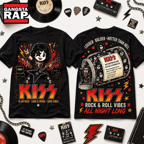 KISS Rock & Roll All Nite Graphic Chibi T Shirt , Music Trending 3D Shirt
