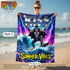 KISS Summer Vibes Rock Band Neon Pineapple Premium Beach Towel