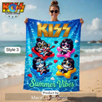 KISS Summer Vibes Rock Band Neon Pineapple Premium Beach Towel