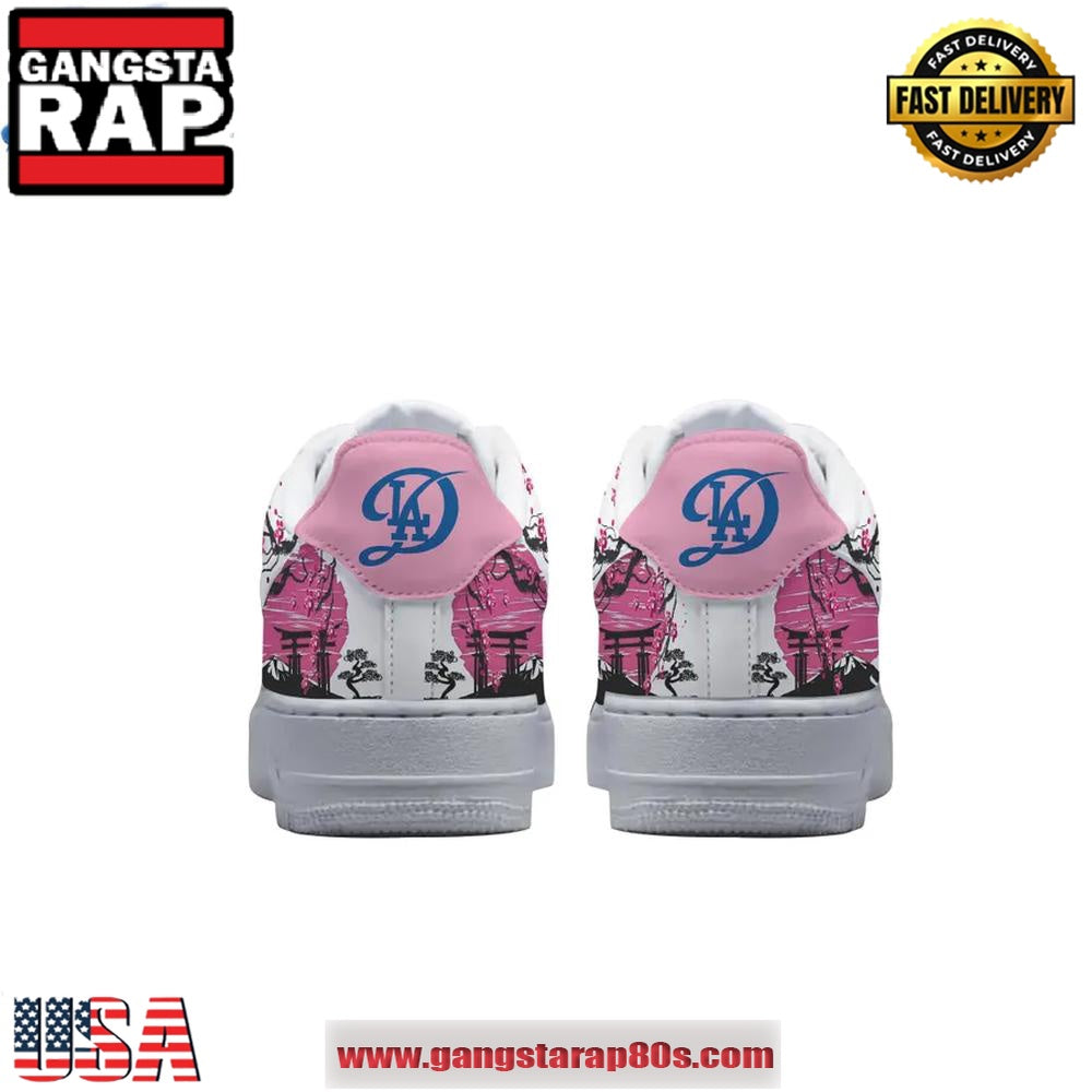 LA Dodgers Cherry Blossom Japanese Limited Edition Air Force 1 Running Sneakers Shoes