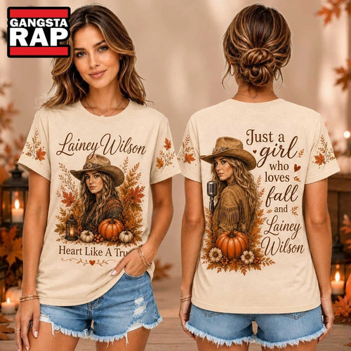 Lainey Wilson Autumn Leaves Pumpkin Cowgirl Autumn 2026 Unisex 3D Shirt , Music Trend Shirt