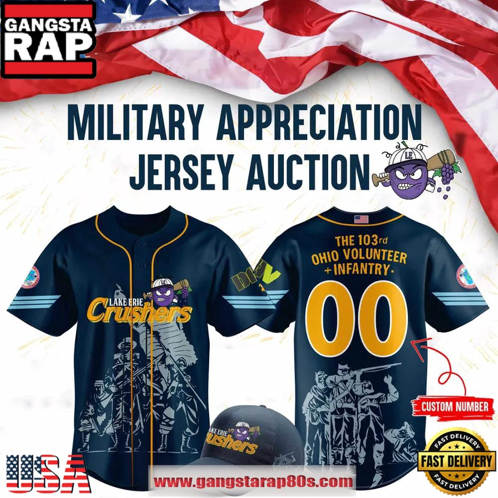 Lake Erie Crushers Military Appreciation Limited Edition Custom Number Baseball Jersey Shirt