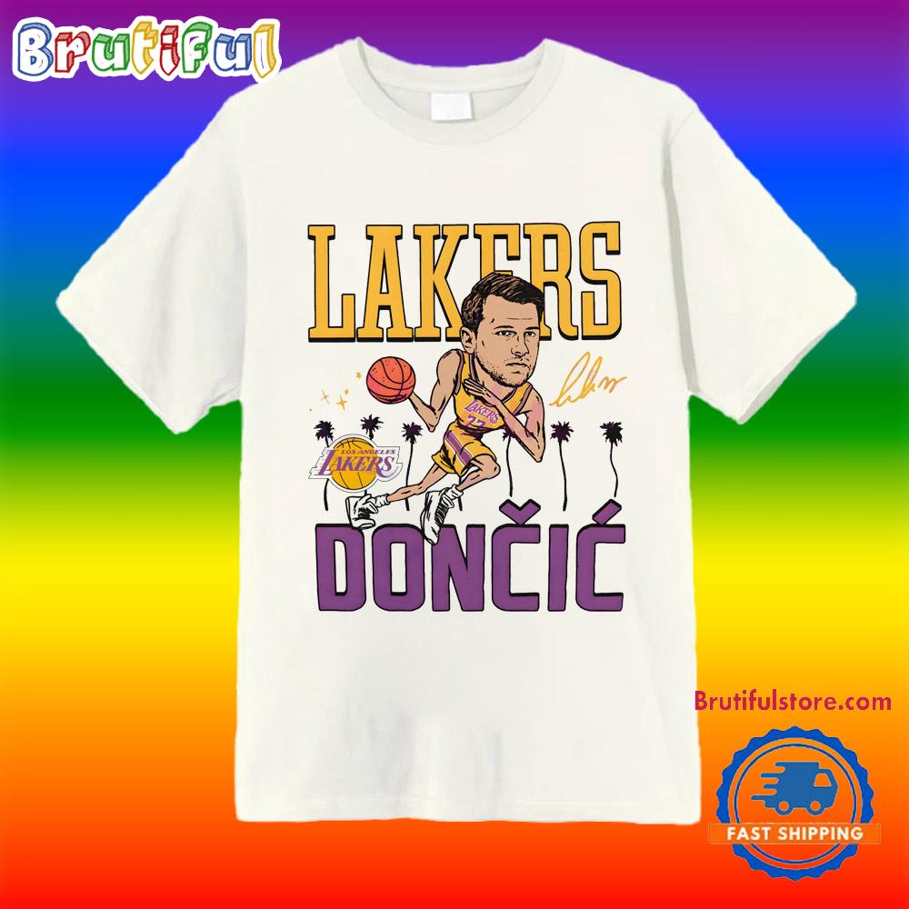 Lakers Doncic Dribble Palms Caricature T Shirt